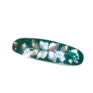 Abalone Shell Tension Clip Barrette Green Flower